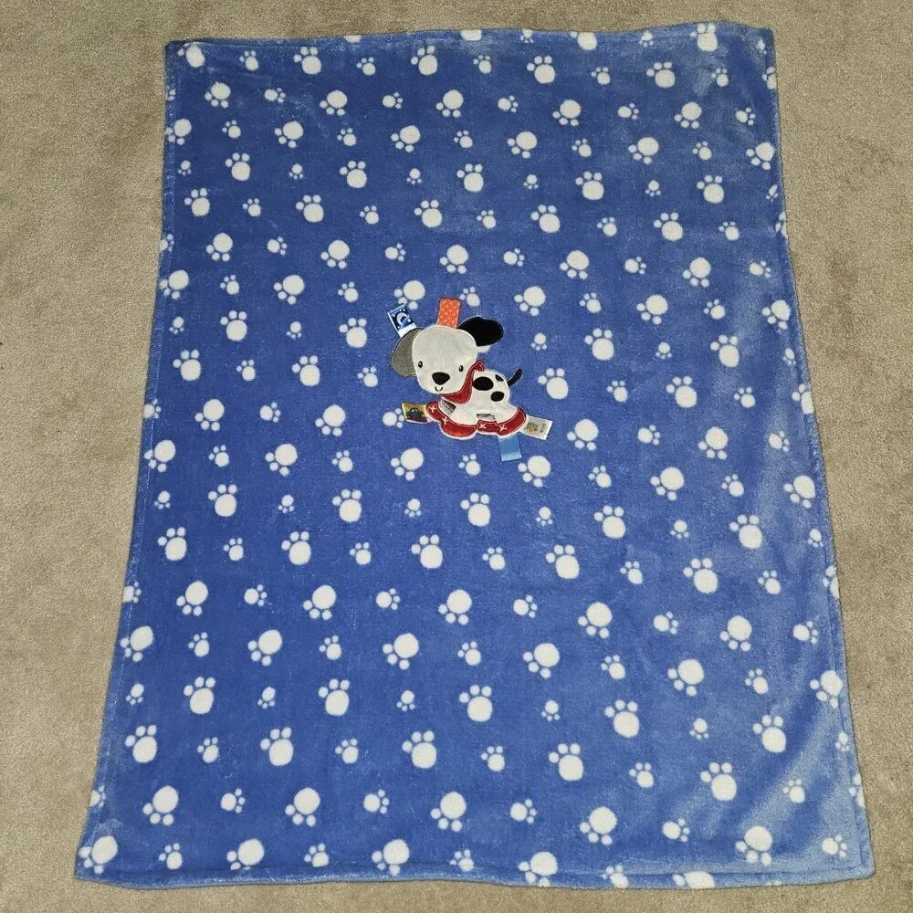 Taggies Blue White Paw Print Dalmatian Puppy Dog Fleece Baby Blanket 30x40